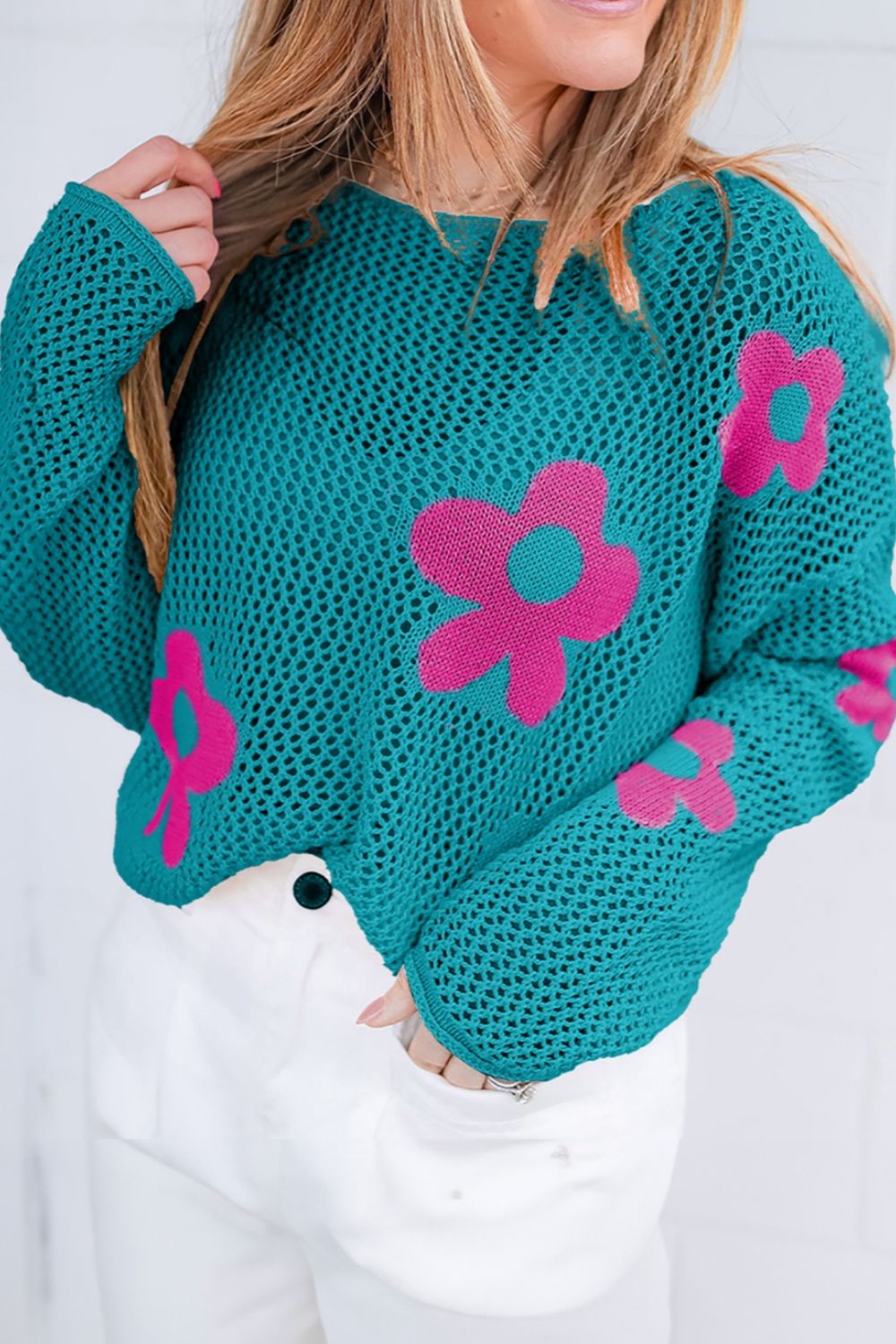 Flower Long Sleeve Knit Cover Up - ONLINE ONLY