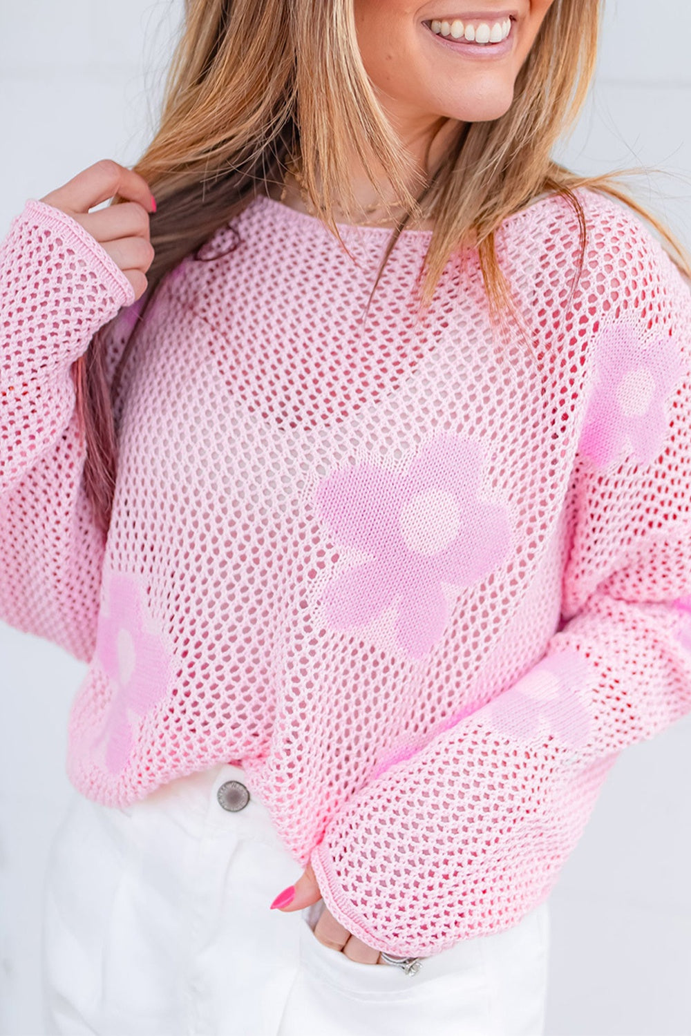 Flower Long Sleeve Knit Cover Up - ONLINE ONLY